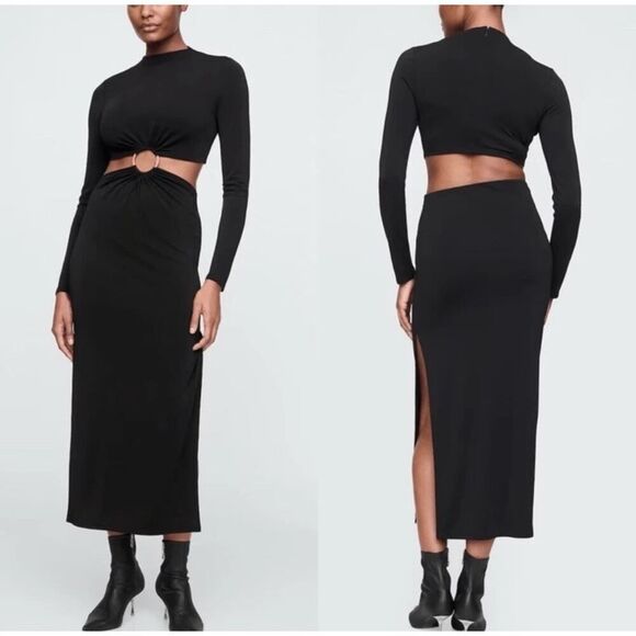 NWT GAP x Cult Gaia Black Cut-Out Ring Long Sleeve Maxi Dress Size XS - Picture 1 of 11